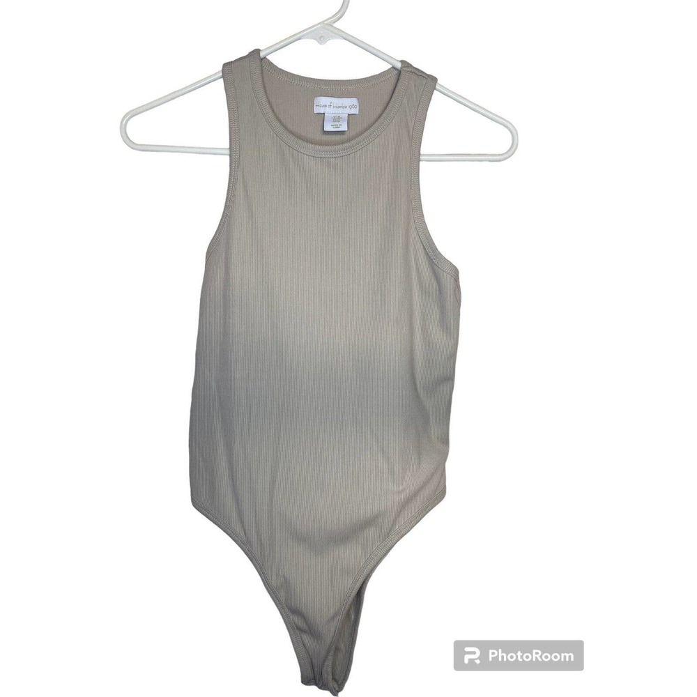 House Of Harlow 1960 Beige Bodysuit, Ribbed, Size Medium
